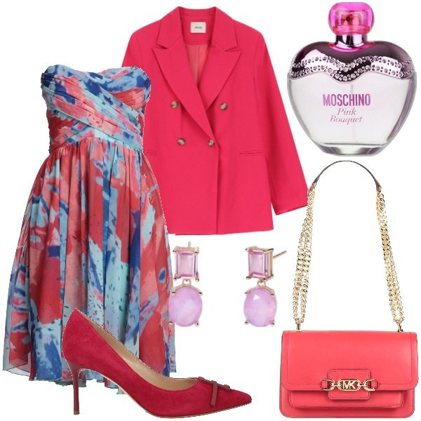 Outfit donna - Cerimonia tra intimi. Stile Glamour per Cerimonia. Abbinamento con vestiti corti, borse a spalla, décolleté, profumi, blazer, orecchini.