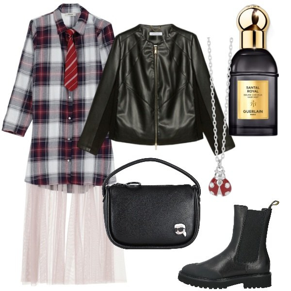 Outfit donna - Serata fuori. Stile Trendy per Serata fuori. Abbinamento con borse a mano, stivaletti chelsea, profumi, collane, vestiti chemisier, blazer.