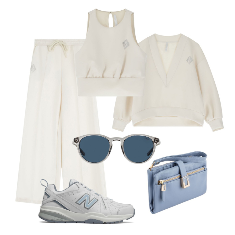 Outfit donna - Sportiva a strati Imperial. Stile Casual per Ufficio. Abbinamento con sneakers, top, pantaloni, maglieria, occhiali da sole, portafogli.