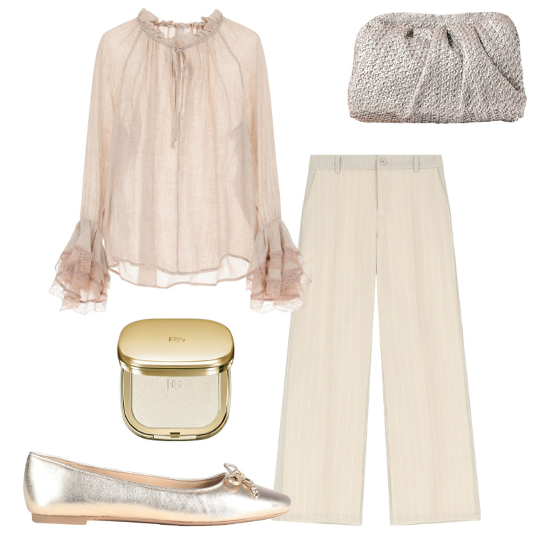 Outfit donna - Sheer elegange. Stile Chic per Serata fuori. Abbinamento con ballerine, ciprie, clutch, pantaloni, bluse.