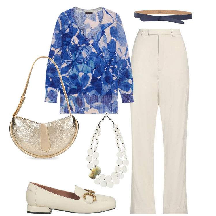 Outfit donna - Total look #2082556. Stile Urban per Tutti i giorni. Abbinamento con pantaloni, mocassini, cinture, maglieria, ciondoli, borse a spalla.