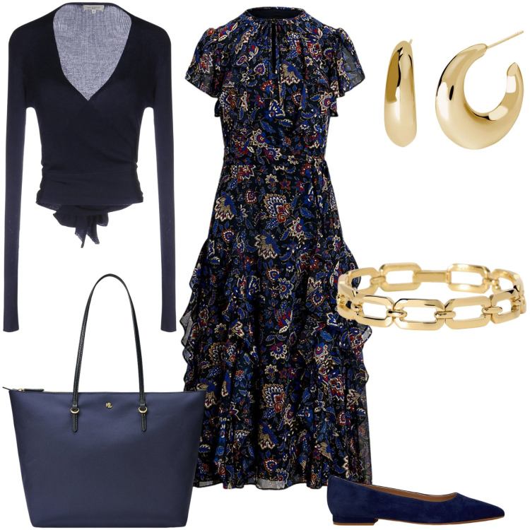 Outfit donna - Primavera Boho. Stile Boho per Tutti i giorni. Abbinamento con cardigans, braccialetti, orecchini, borse tote, vestiti, ballerine.