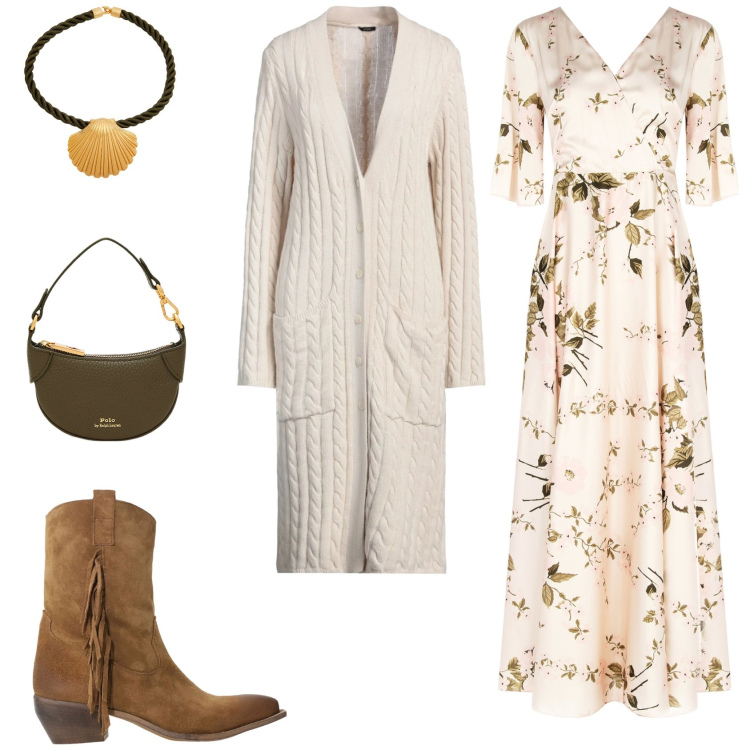 Outfit donna - Ombre di foglia .. Stile Vintage retrò per Tutti i giorni. look ideale per Tall. Abbinamento con cardigans, collane, vestiti lunghi, stivali, portafogli.