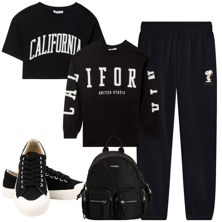 Outfit donna - In palestra. Stile Casual per Sport. Abbinamento con felpe, t-shirt, pantaloni, zaini, sneakers.