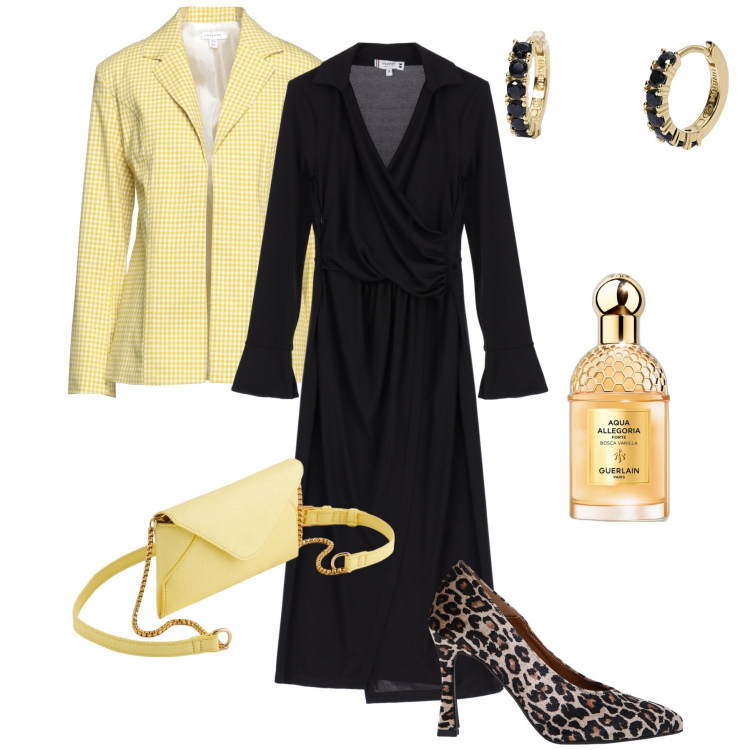 Outfit donna - Le décolleté animalier. Stile Sexy per Serata fuori. Abbinamento con blazer, profumi, orecchini, vestiti midi/longuette, décolleté, pochette.
