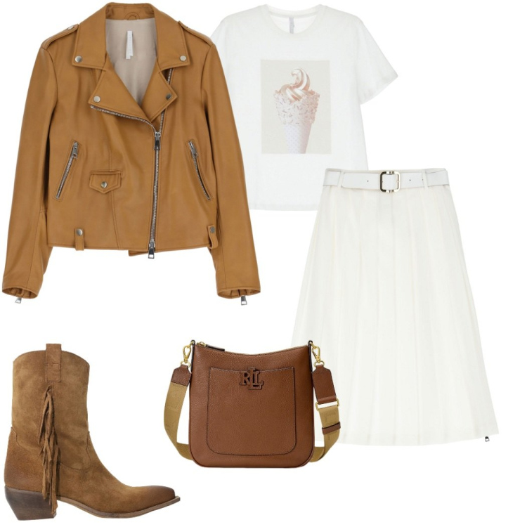 Outfit donna - New collection Imperial. Stile Casual chic per Ufficio. Abbinamento con giacche, gonne longuette, t-shirt, borse a tracolla, stivali.