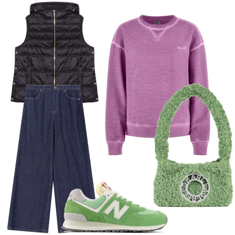 Outfit donna - Colore all\' inverno. Stile Casual per Tutti i giorni. Abbinamento con borse a spalla, sneakers, felpe, jeans, piumini.