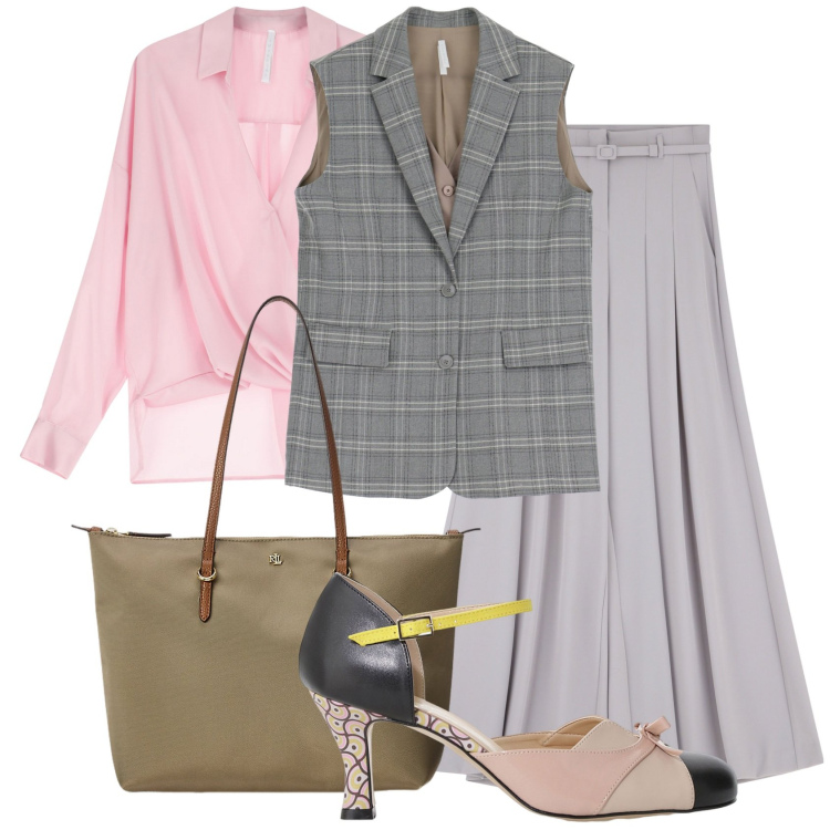 Outfit donna - Imperial style. Stile Casual chic per Ufficio. Abbinamento con bluse, pantaloni, gilet, décolleté, borse tote.