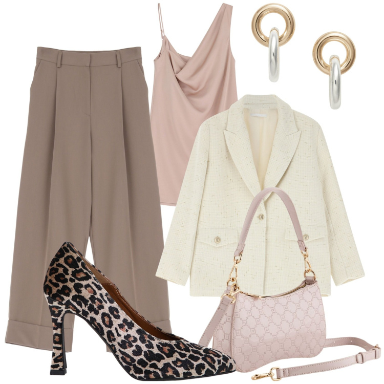 Outfit donna - Imperial style. Stile Chic per Ufficio. Abbinamento con pantaloni, décolleté, blazer, vestiti asimmetrici, orecchini, borse a tracolla.