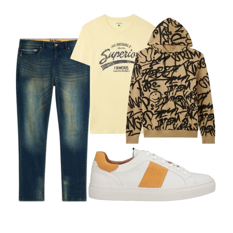 Outfit uomo - Total look #2082744. Stile Casual per Tutti i giorni. Abbinamento con jeans slim fit, sneakers, t-shirt, felpe con cappuccio.