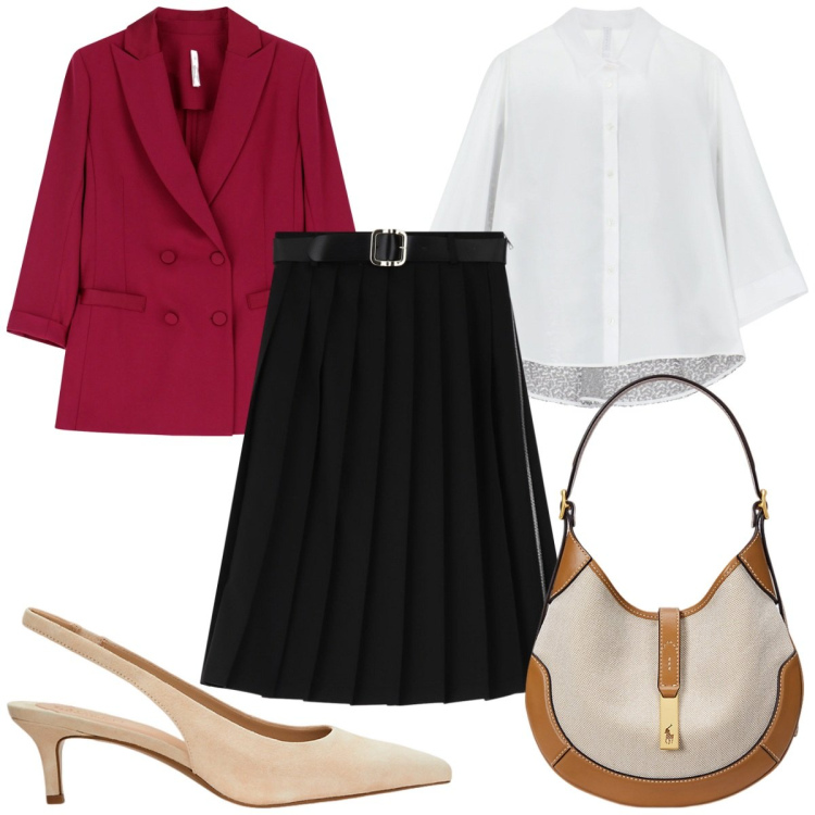 Outfit donna - IMPERIAL : in ufficio con il blazer ross. Stile Trendy per Ufficio. Abbinamento con blazer, camicie, gonne longuette, décolleté, borse a spalla.