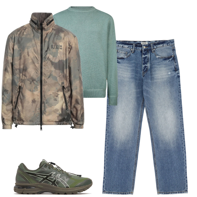 Outfit uomo - City. Stile Casual per Tutti i giorni. Abbinamento con giacche, jeans, maglieria, sneakers.