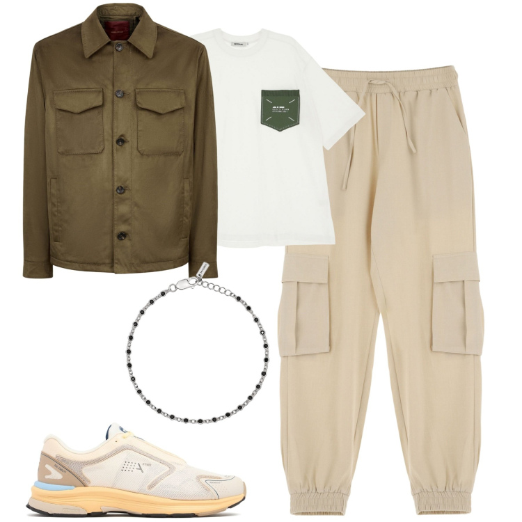 Outfit uomo - I cargo Imperial. Stile Casual per Tutti i giorni. Abbinamento con braccialetti, pantaloni cargo, t-shirt, giacche, sneakers.