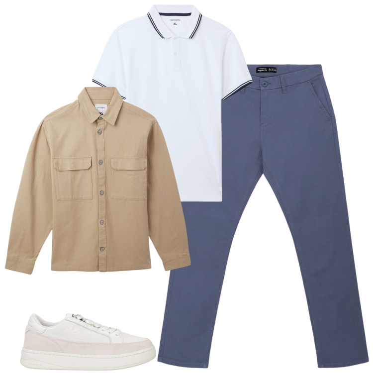 Outfit uomo - City. Stile Urban per Tutti i giorni. Abbinamento con sneakers, cappotti, pantaloni chino, polo.