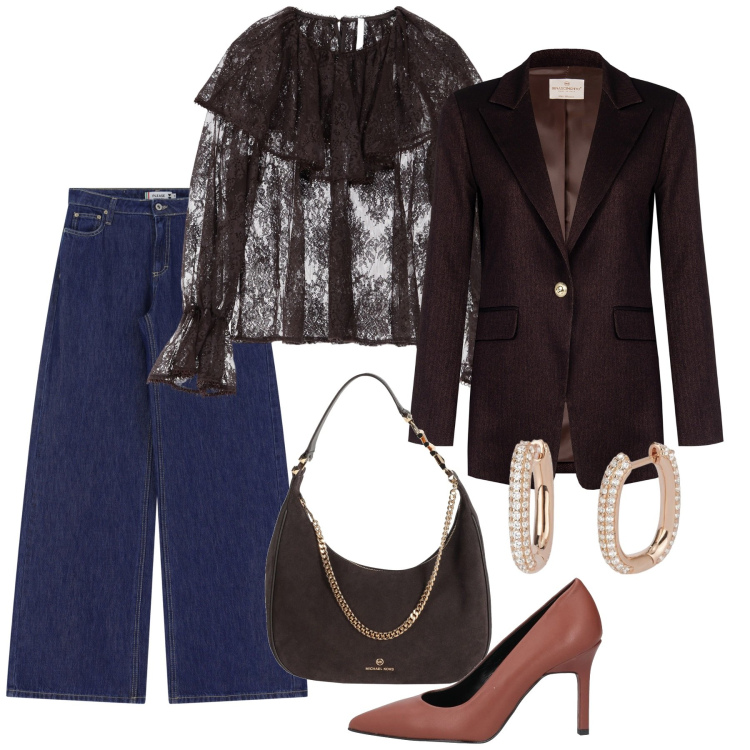 Outfit donna - Sheer Elegance - Trasparenze con stile. Stile Casual chic per Serata fuori. Abbinamento con décolleté, borse a spalla, jeans, orecchini, blazer, camicie.