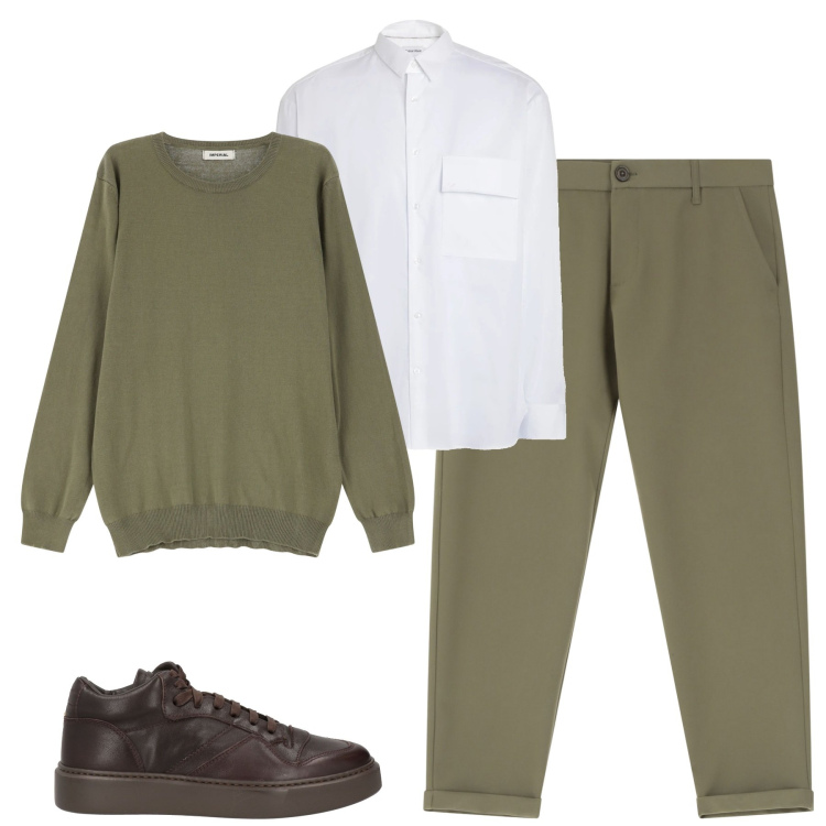Outfit uomo - Total look #2082794. Stile Urban per Tutti i giorni. Abbinamento con sneakers alte, camicie, maglieria, pantaloni chino.