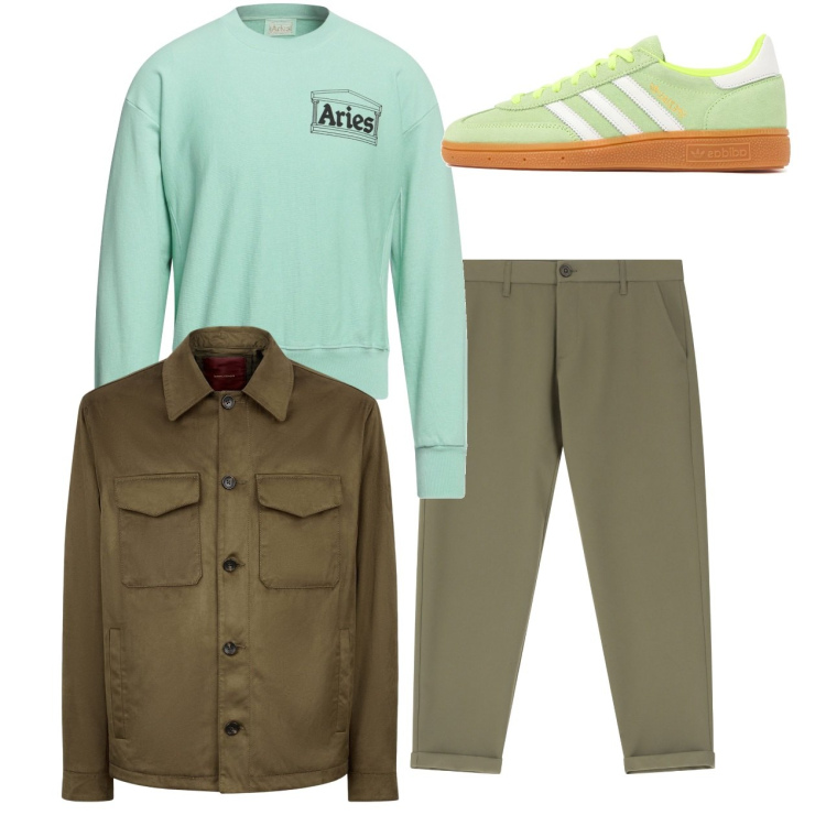 Outfit uomo - Verde marzo. Stile Casual per Tutti i giorni. Abbinamento con felpe, pantaloni chino, giacche, sneakers.