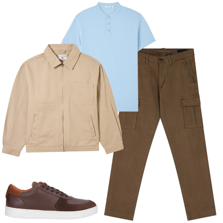 Outfit uomo - In città. Stile Urban per Tutti i giorni. Abbinamento con sneakers, t-shirt, giacche, pantaloni cargo.