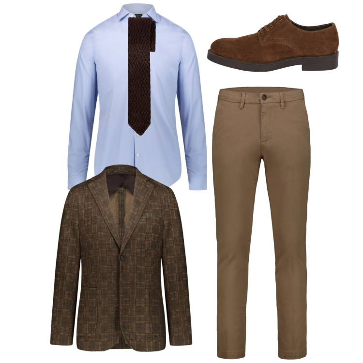 Outfit uomo - Stiloso. Stile Casual per Tutti i giorni. Abbinamento con pantaloni chino, giacche, scarpe stringate, camicie, cravatte.