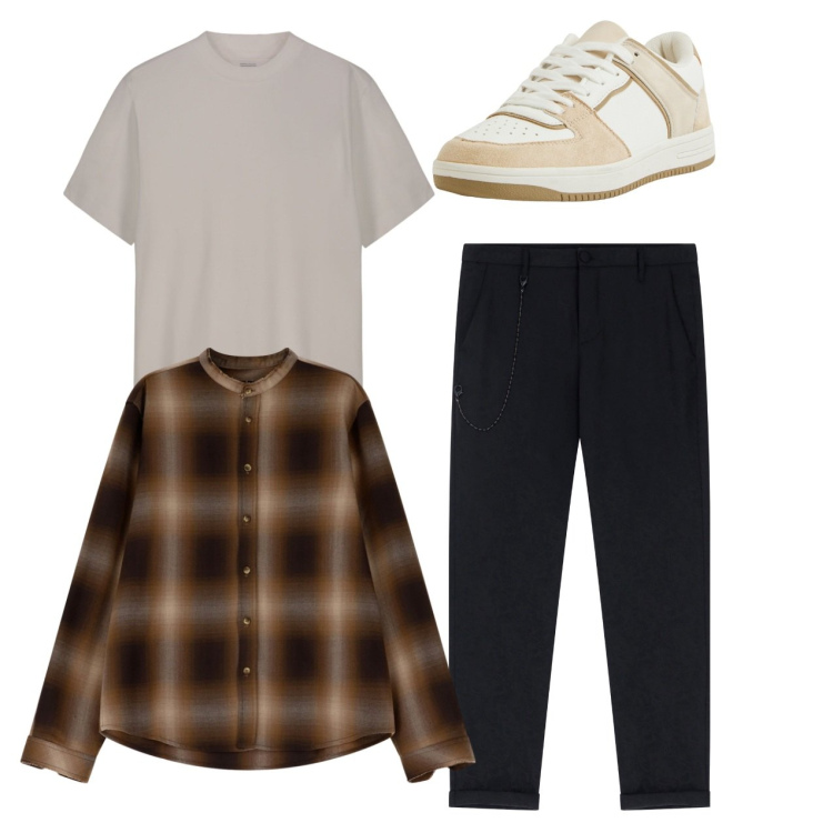 Outfit uomo - Primavera city. Stile Casual per Tutti i giorni. Abbinamento con sneakers, camicie, pantaloni, t-shirt.