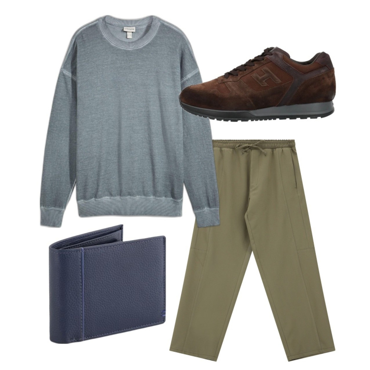 Outfit uomo - City. Stile Casual per Tutti i giorni. Abbinamento con felpe, sneakers, pantaloni cargo, portafogli.