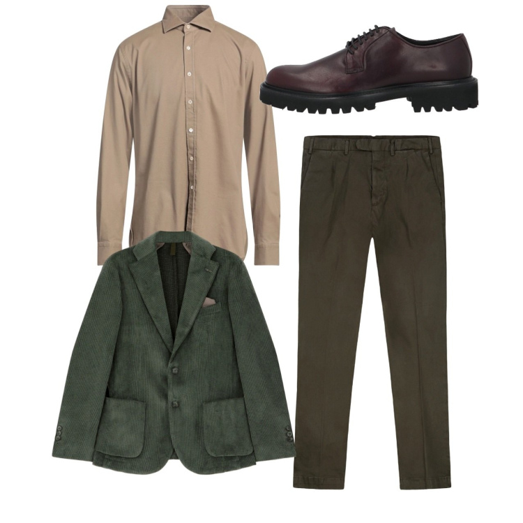 Outfit uomo - City. Stile Casual per Tutti i giorni. Abbinamento con camicie, scarpe stringate, giacche, pantaloni.