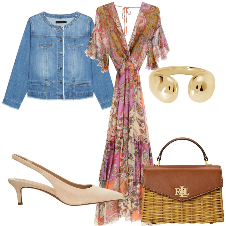 Outfit donna - Sheer Elegance: boho. Stile Boho per Tutti i giorni. Abbinamento con anelli, vestiti lunghi, décolleté, borse a mano, blazer.