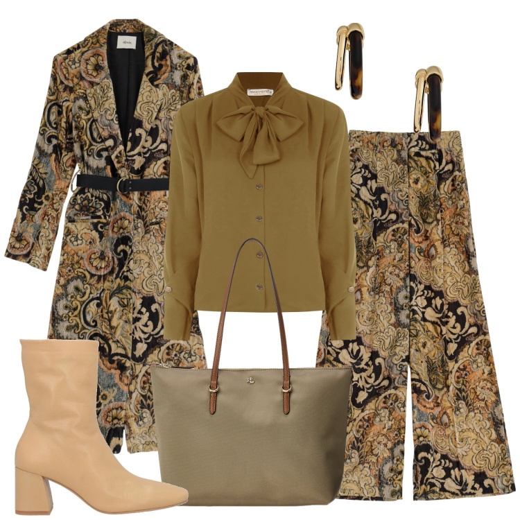 Outfit donna - Puoi osare. Stile Boho per Tutti i giorni. Abbinamento con stivaletti, pantaloni, trench, bluse, borse tote, orecchini.