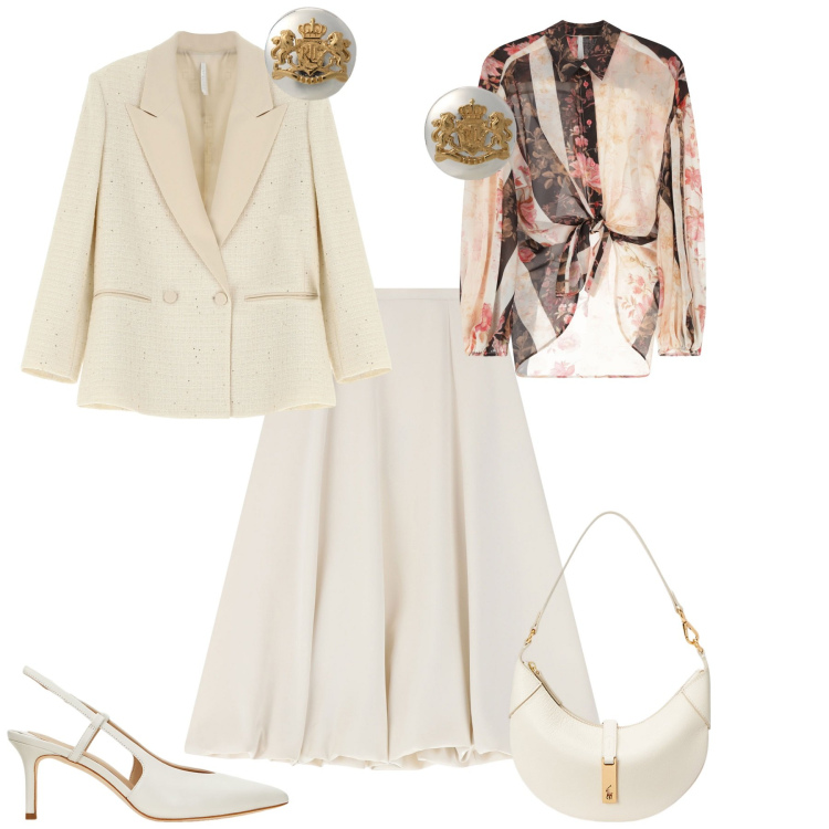Outfit donna - Total look #2082903. Stile Bon Ton per Ufficio. Abbinamento con camicie, gonne longuette, blazer, borse a spalla, orecchini, décolleté.