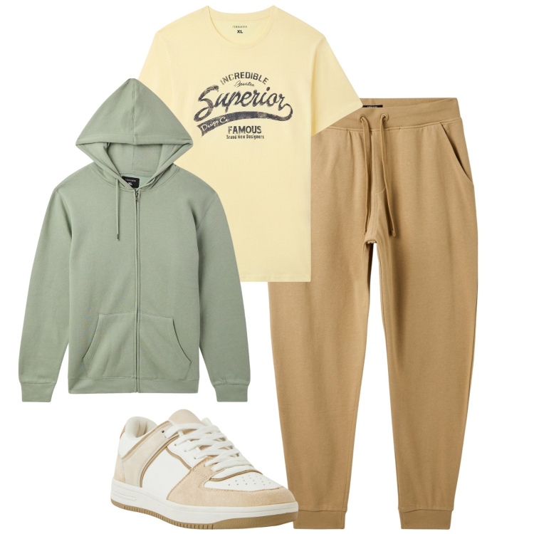 Outfit uomo - Weekend. Stile Casual per Tutti i giorni. Abbinamento con felpe con cappuccio, t-shirt, pantaloni, sneakers.