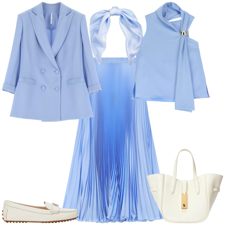 Outfit donna - Total look #2082925. Stile Bon Ton per Ufficio. Abbinamento con gonne lunghe, top, blazer, borse tote, mocassini, foulard.