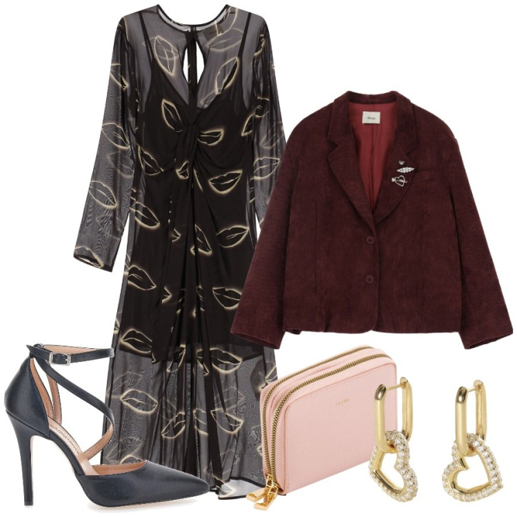 Outfit donna - Dixie - Sognano Siviglia SS25. Stile Chic per Serata fuori. Abbinamento con orecchini, vestiti, blazer, décolleté, portafogli.