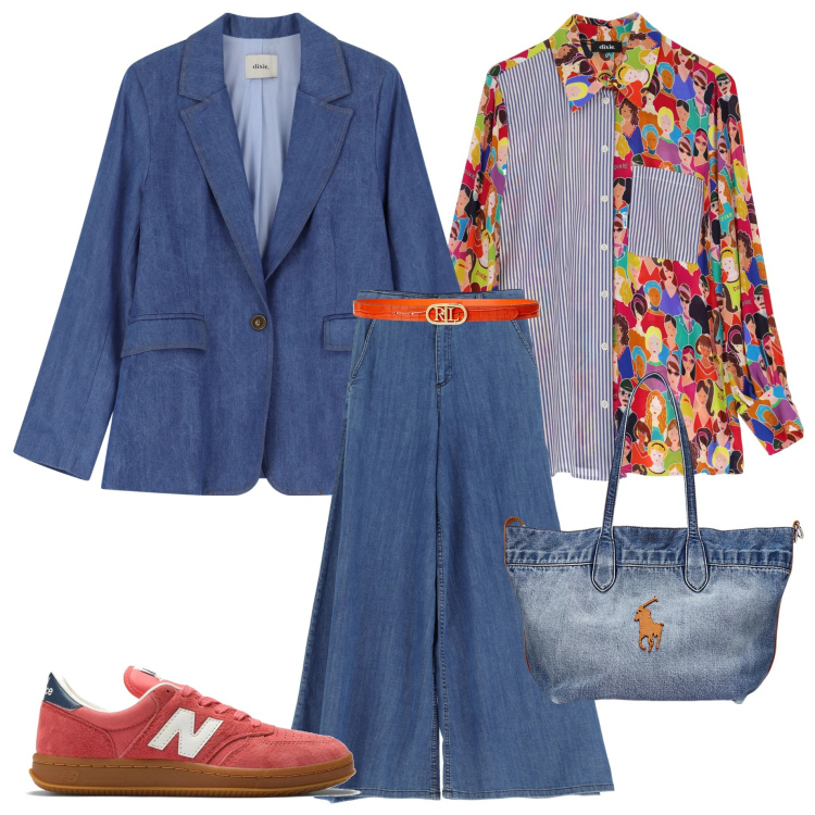 Outfit donna - Dixie ss25. Stile Casual chic per Tutti i giorni. Abbinamento con sneakers, jeans, camicie, blazer, borse tote, cinture.