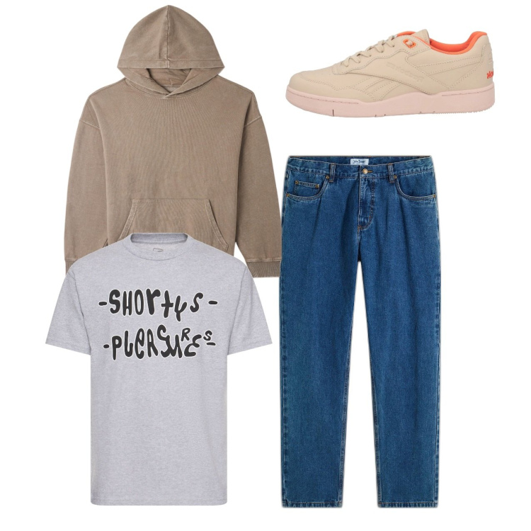 Outfit uomo - City. Stile Casual per Tutti i giorni. Abbinamento con jeans dritti, sneakers, felpe con cappuccio, t-shirt.
