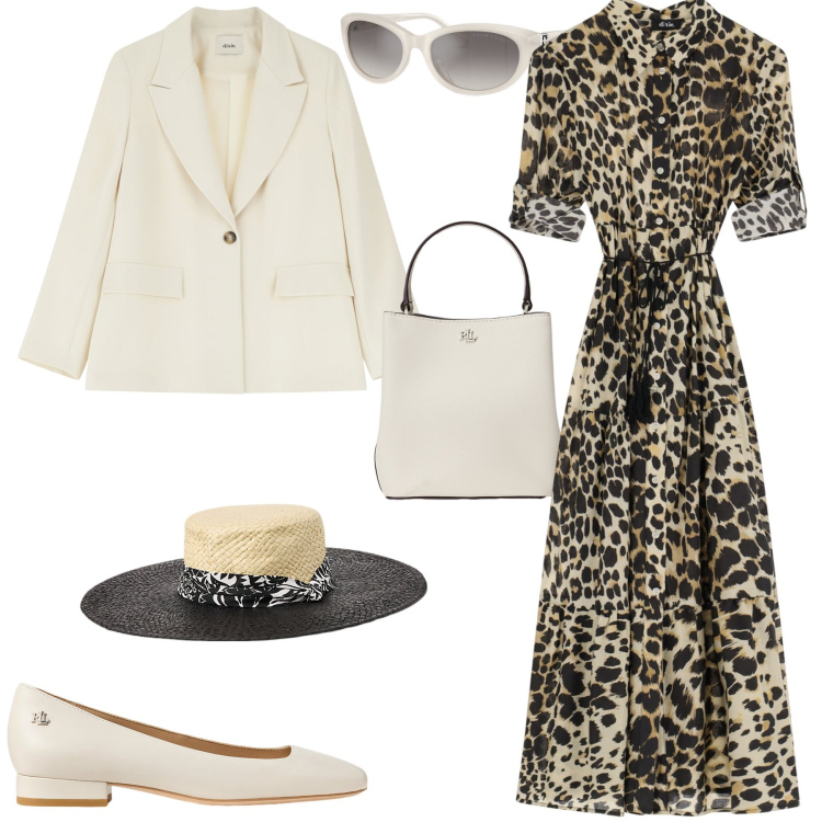 Outfit donna - Total look #2082962. Stile Chic per Tutti i giorni. Abbinamento con occhiali da sole, ballerine, cappelli, borse a secchiello, vestiti, blazer.