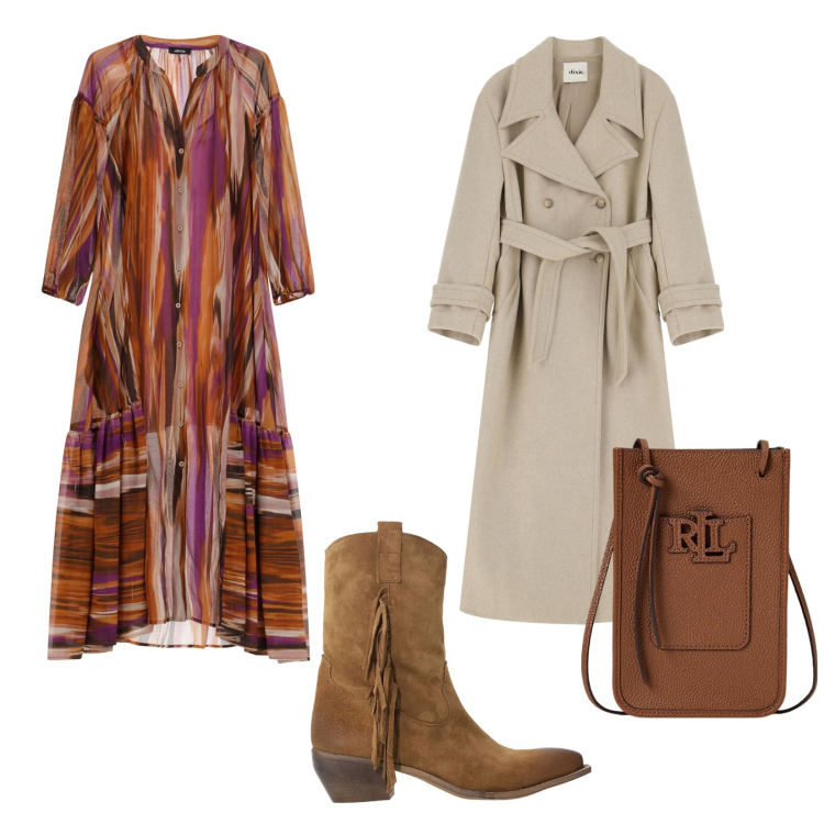 Outfit donna - Pioggia improvvisa a Siviglia. per Tutti i giorni. Abbinamento con vestiti lunghi, trench, stivali, borse a tracolla.