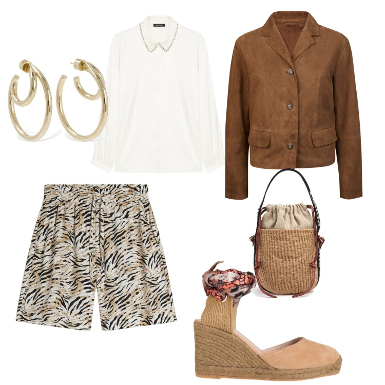 Outfit donna - In vacanza. per Mare. Abbinamento con espadrillas, bermuda, camicie, blazer, borse a mano, orecchini.