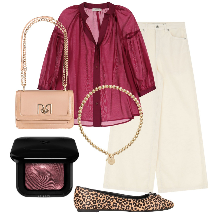 Outfit donna - Sheer elegance. Stile Casual chic per Tutti i giorni. Abbinamento con ballerine, ombretti, borse a tracolla, camicie, jeans, collane.