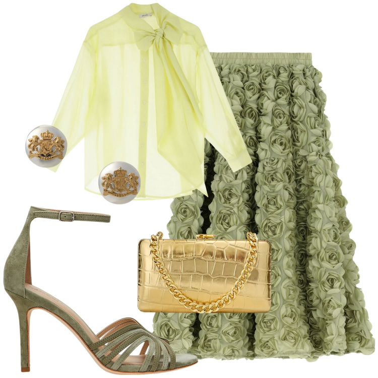 Outfit donna - Sheer elegance. Stile Chic per Cerimonia. Abbinamento con orecchini, sandali in pelle, clutch, gonne, camicie.