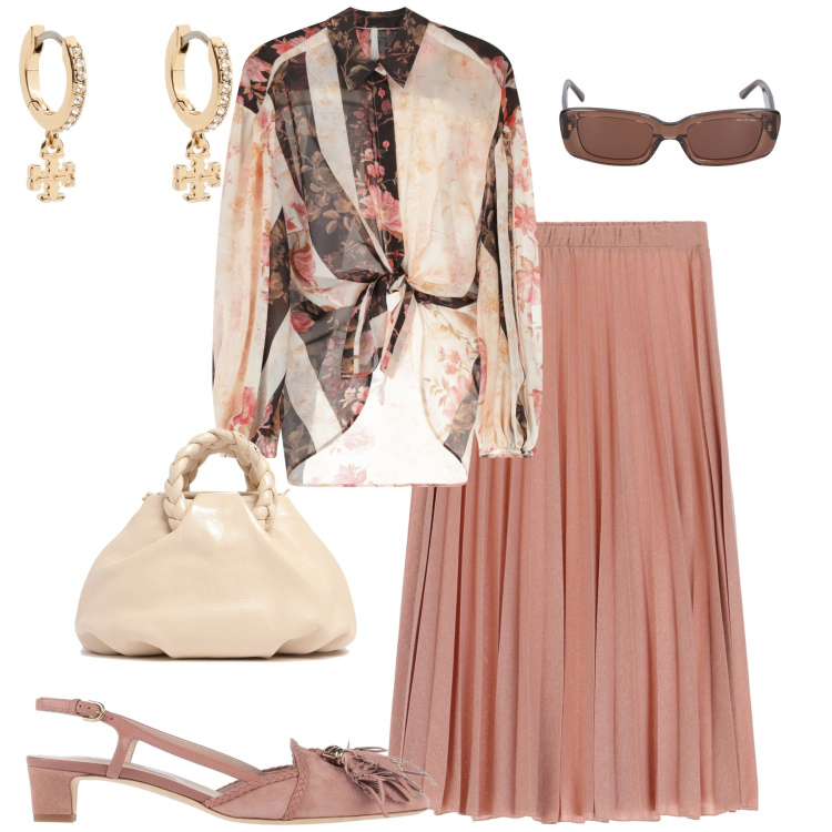 Outfit donna - Urban chic. Stile Urban per Tutti i giorni. Abbinamento con décolleté, gonne, camicie, occhiali da sole, orecchini, borse a mano.
