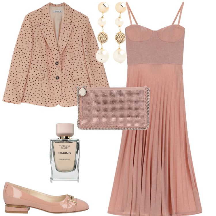 Outfit donna - Cerimonia evento serata speciale. Stile Romantica per Cerimonia. Abbinamento con ballerine, profumi, vestiti midi/longuette, blazer, pochette, orecchini.