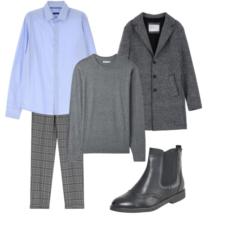 Outfit uomo - Grigio classic. Stile Business/Elegante per Ufficio. Abbinamento con stivali e stivaletti, maglieria, camicie, pantaloni, cappotti.