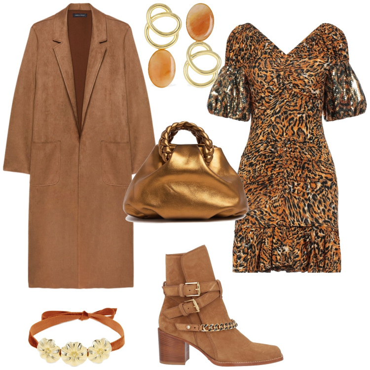 Outfit donna - Serata evento glamour. Stile Glamour per Serata fuori. Abbinamento con stivaletti, vestiti corti, trench, orecchini, collane, borse a mano.