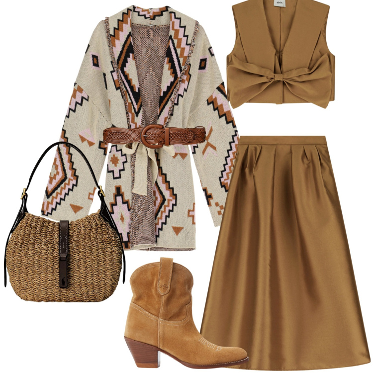 Outfit donna - Dixie ss25. Stile Sporty chic per Serata fuori. Abbinamento con stivaletti, cinture, borse a spalla, cardigans, gonne.