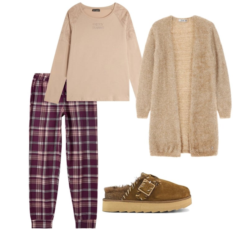 Outfit donna - Natural sleeping beauty. Stile Etnico per Tutti i giorni. Abbinamento con pigiama, cardigans, t-shirt, sabot.