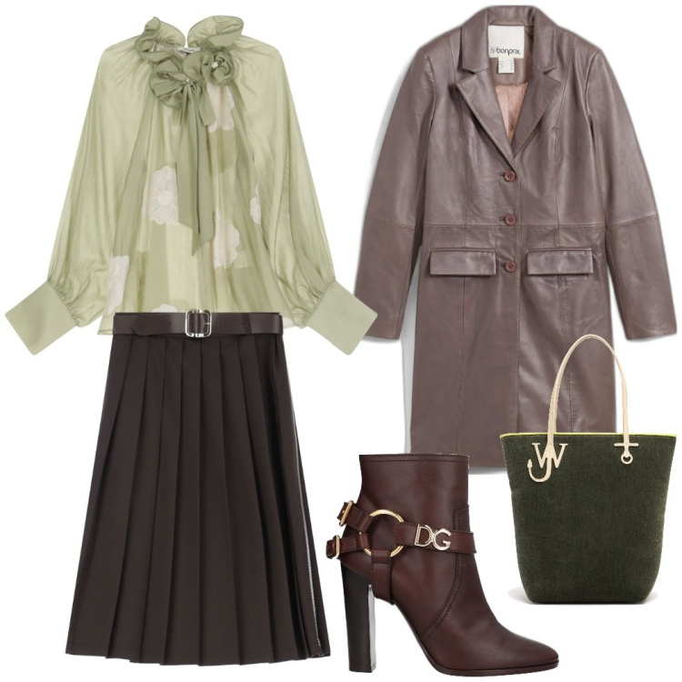 Outfit donna - Urban style. Stile Chic per Tutti i giorni. Abbinamento con cappotti, stivaletti, gonne longuette, bluse, shopping bag.