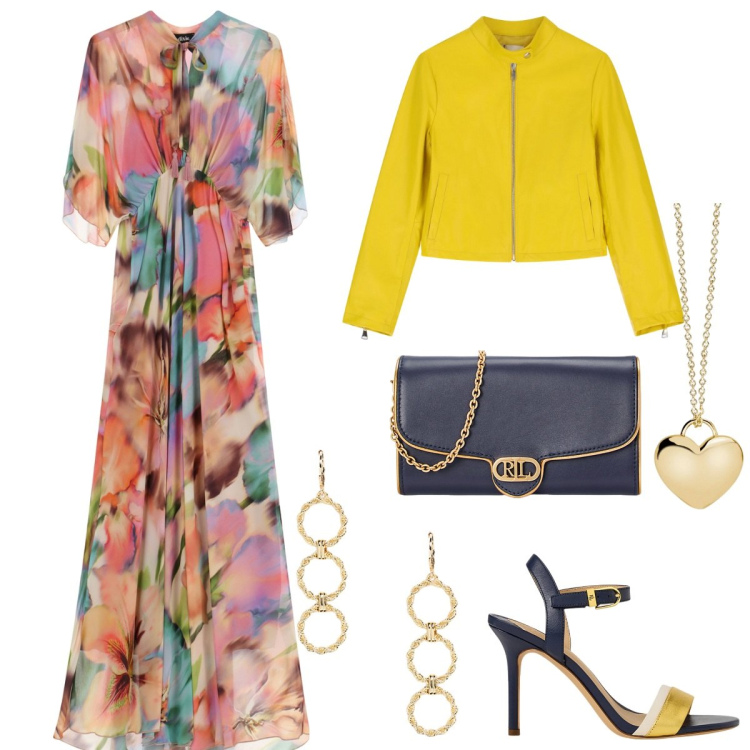 Outfit donna - Dixie - Sognando Siviglia. Stile Chic per Serata fuori. Abbinamento con collane, borse a tracolla, orecchini, sandali in pelle, giacche, vestiti lunghi.