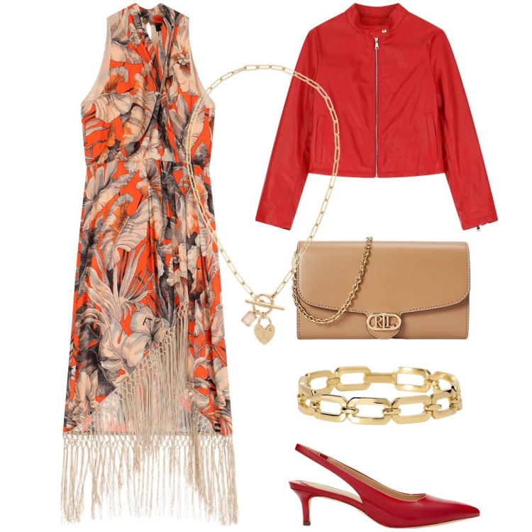 Outfit donna - Dixie - Sognando Siviglia. Stile Glamour per Serata fuori. Abbinamento con braccialetti, décolleté, collane, borse a tracolla, giacche, vestiti midi/longuette.