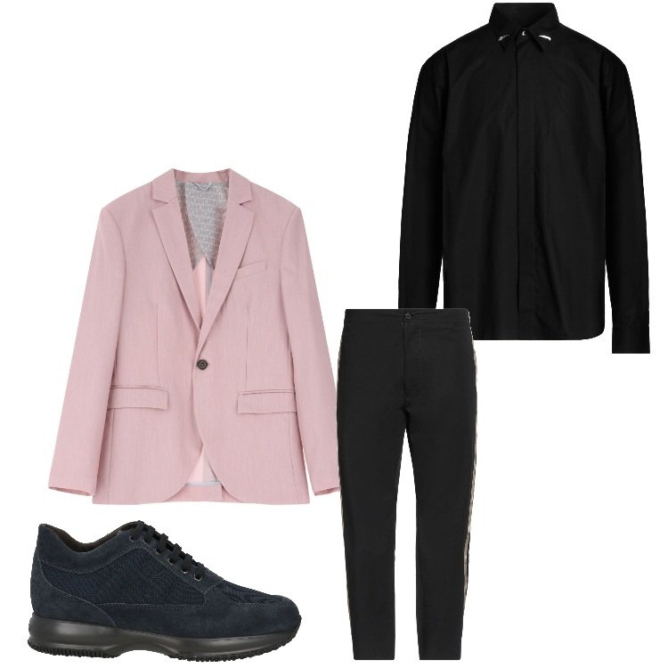 Outfit uomo - Rosa e nero. Stile Business/Elegante per Serata speciale. Abbinamento con pantaloni, sneakers, camicie, giacche.