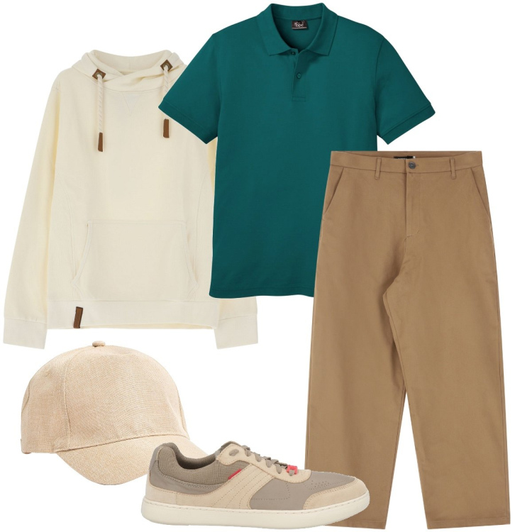 Outfit uomo - La polo verde petrolio. Stile Urban per Tutti i giorni. Abbinamento con polo, sneakers, cappelli, felpe con cappuccio, pantaloni.